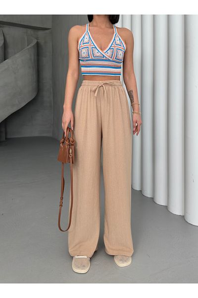 ALİKA Women's Elastic Palazzo Trousers