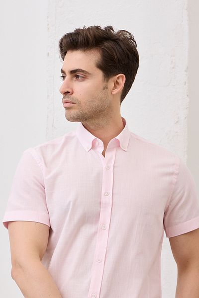 RAVANELLI Cool Keeping Short-Sleeved Solid Flared Cotton Men's Shirt Cairo