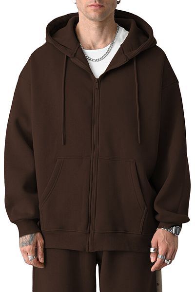 ruNadeS Men's Zippered Hooded Basic Seasonal Brown Cardigan