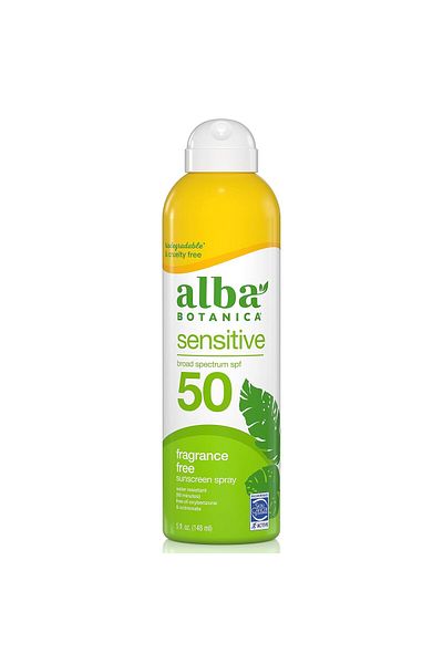 Alba Botanica Sensitive Sunscreen Spray Face and Body Fragrance-Free Spf 50 Water Resistant 148ml