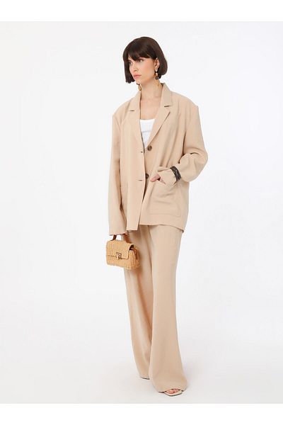 Refka Modal Fabric Pleated High Waist Trousers - Stone Color - Refka Exclusive