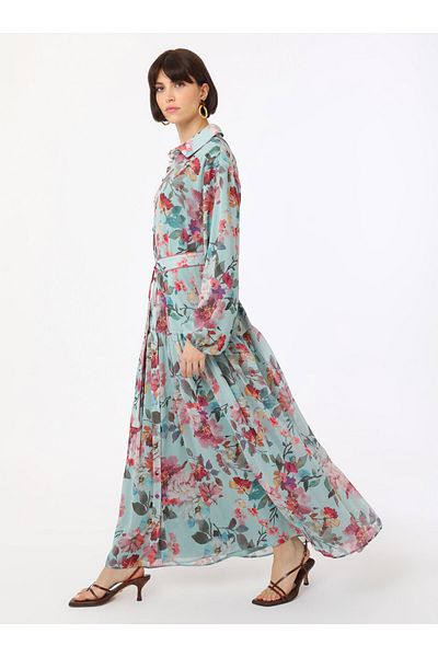 Refka Rochie Hijab din șifon cu nasturi cu modele florale - Albastru - Refka