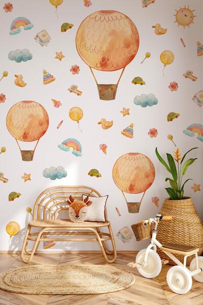 MSticker Eğlenceli Balonlar ve Figürler Çocuk Bebek Odası Duvar Cam Sticker S...