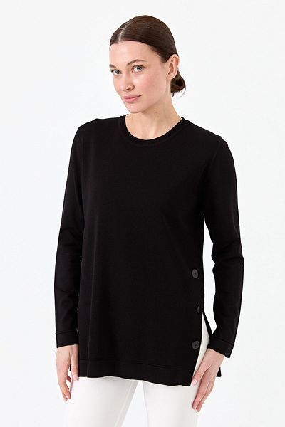 Desen Triko Bluză de tricot cu nasturi laterale pentru damă, neagră