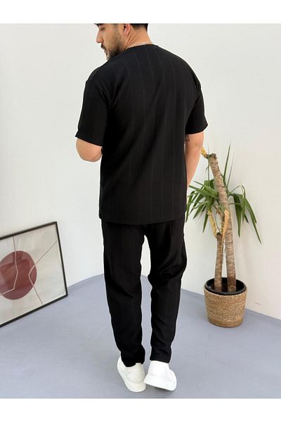 Combineman35 Black Report Ottoman Fabric Single Pocket T-Shirt-Pants Set of 2 with Single Back Pocket