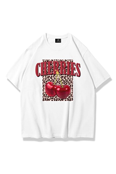 Trendiz Tricou damă Cherries Leopard alb