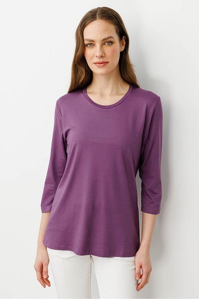 Desen Triko Women's Crew Neck Plain Combed Cotton Blouse Lilac
