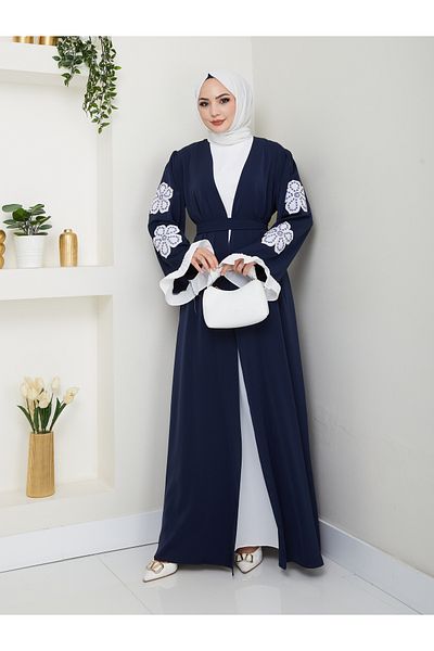 EFSUN MODA Roses Embroidered Sleeve Detail Double Evening Dress White Inside