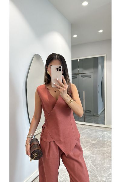 sinemkivanc co Twin Breasted Vest with Tie Detail