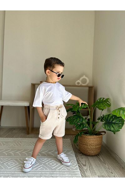 favorimkids New Muslin Fabric Shorts Cotton Tee Shirt 2 Pcs Set