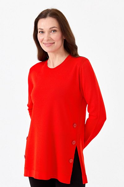 Desen Triko Women's Crew Neck Buttoned Knitwear Blouse Red