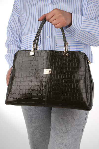 By Hakan Gk-800 Women's Three-Eye Hand and Shoulder Bag Crossbody Bag Croco Green