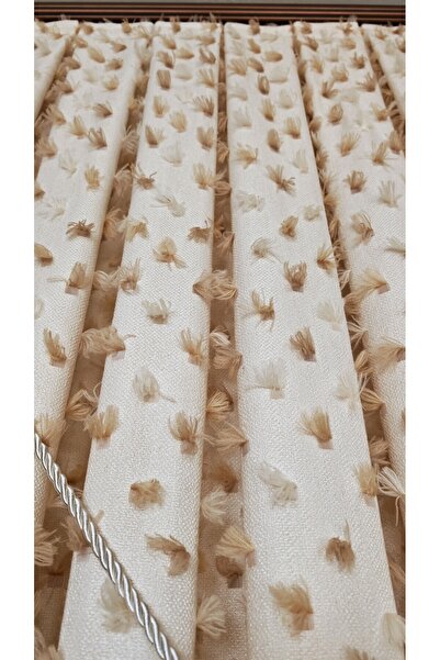 Yuka Panel Background Curtain Cream Background - Yellow Colored Ruffle Detailed Single Wing 1/3 Dense Pleated Luxury Series