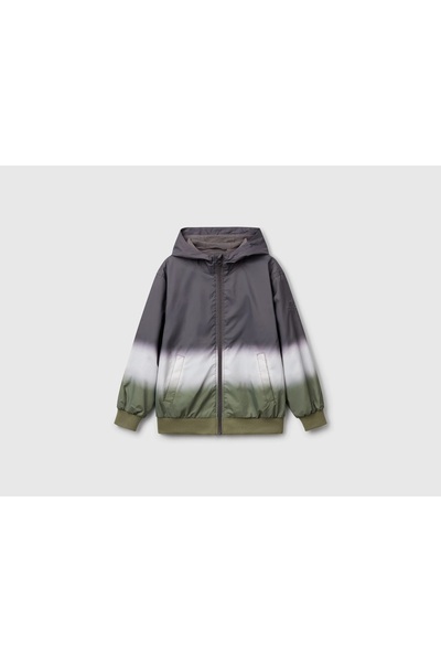 Benetton Boy's Patterned Black Raincoat