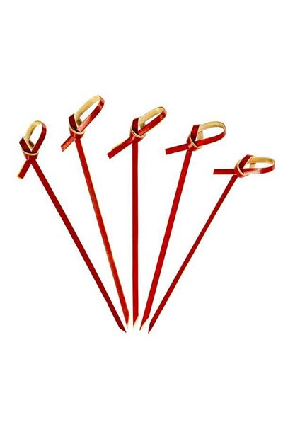 yuandong Bamboo Red Ruban Toothpicks 9cm (50 Pcs), Presentation Toothpicks
