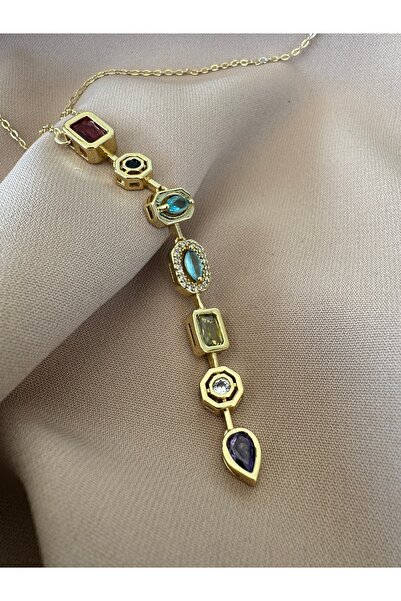 SOFT Renkli Taş Model Y Şekli Tasarımlı Kadın Kolye