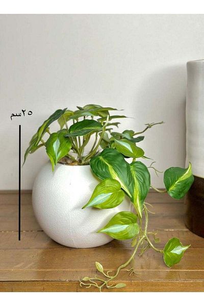 DRAMA HOME Artificial hanging plant for home decor in a white round pot