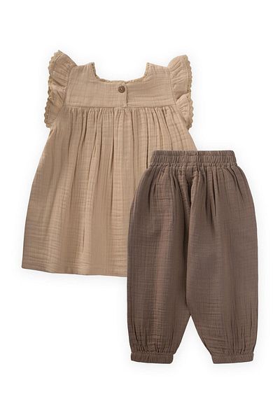 Cigit Κεντημένο Organic Muslin Shalwar Σετ 1-7 ετών Μπεζ