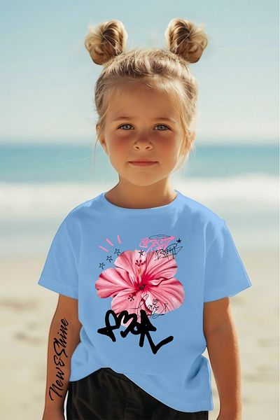 New Shine 1 tricou este un cadou pentru achiziții de 6 și mai sus în coș - Tricou pentru copii oversize imprimat cu flori