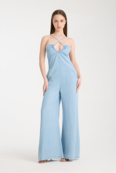 SUPER FASHION CLUB Fermuarlı Çapraz Askılı Uzun Yazlık Tulum