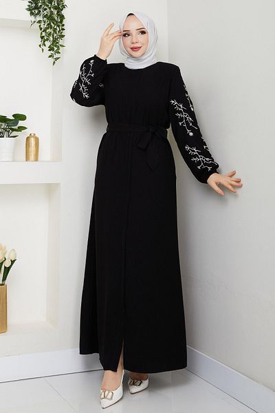 InStyle Black Ferace with Embroidered Sleeve