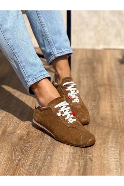 SİBA SHOES Lithe Hakiki Süet Deri Ince Taban Camel Spor Ayakkabı