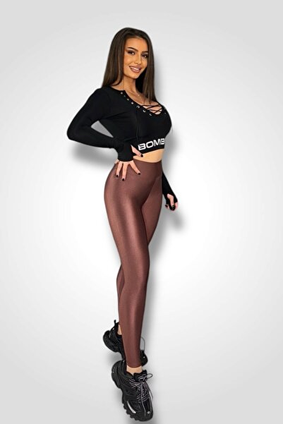 BOMBFIT Colanti Luciosi Choco Premium, talie inalta, din lycra, de dama