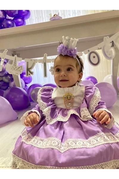 Hly Karol Tasarım Lilac Baby Girl Dress, Birthday Dress, Photo Shoot Dress Suitable for 0-12 Years Old