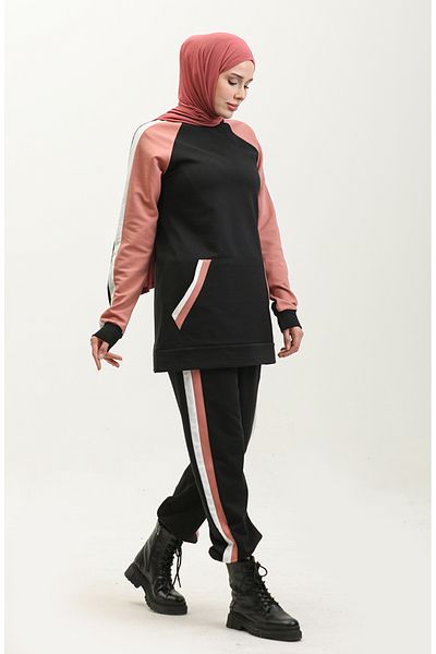 sefamerve 23044-03 Σετ φόρμας διπλής φόρμας Black Dusty Rose
