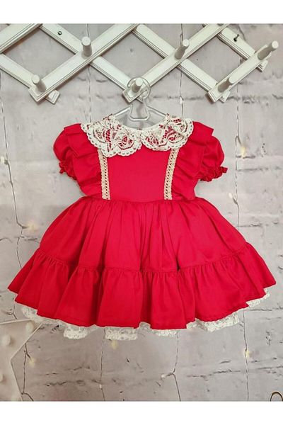 Hly Karol Tasarım Red Cream Vintage Baby Girl Dress, Birthday Dress, Photo Shoot Dress, Suitable for Ages 0-12