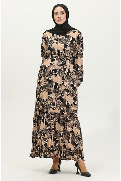 sefamerve Βιζόν Μαύρο Φόρεμα βισκόζης με φύλλο Amelia Plus Size 4588A-01