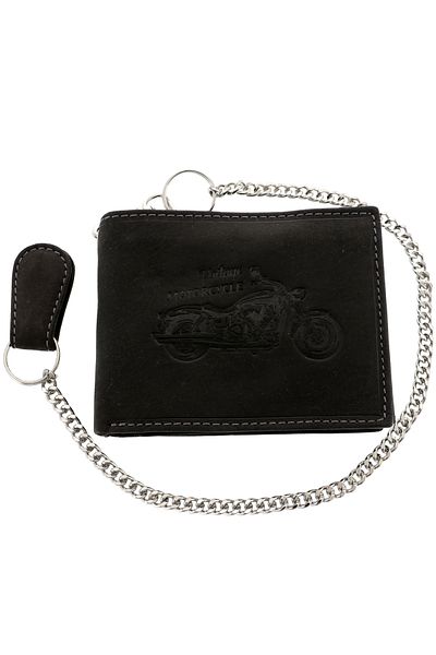 GiftExpress Black Motorcycle RFID Leather Wallet with Chain