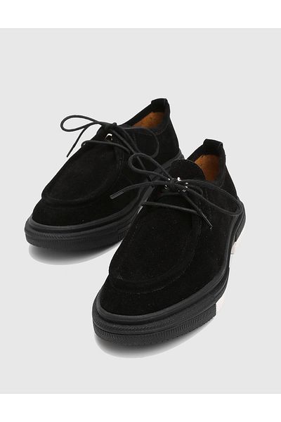 İLVİ Callao Genuine Suede Leather Women's Black Oxford Shoes