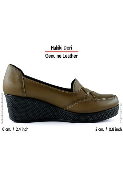 Erkan Saçmacı Shay Brown Genuine Leather Cross Strap Detailed Wedge Heeled Casual Shoes