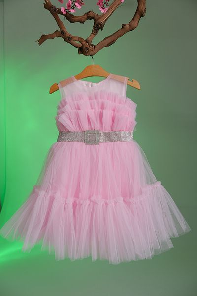 Pina Kids Crystal Stone Belt Detailed Layered Tulle Girl's Evening Dress Aby.8987