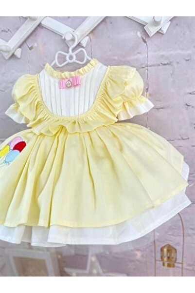 Hly Karol Tasarım Sarı Balonlu Vintage Kız Bebek Elbisesi, Özel Dikim Kız Çocuk Elbisesi, Doğum Günü Elbisesi, Fotoğra