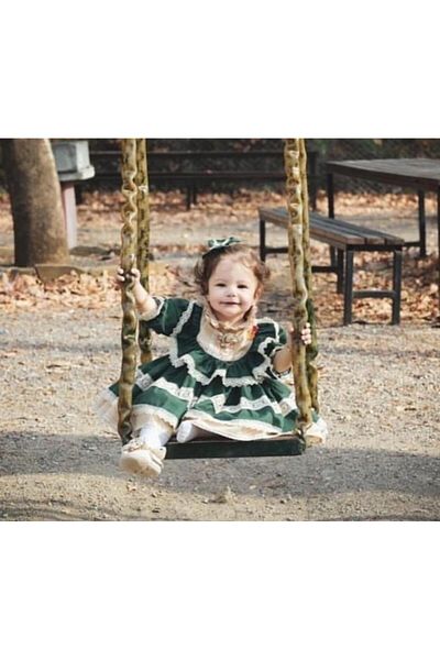 Hly Karol Tasarım Green Cream Vintage Baby Girl Dress, Custom Made Girls' Dress, Birthday Dress, Photography