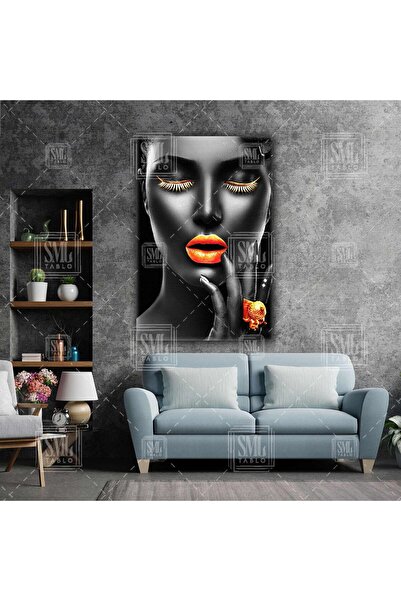 SML TABLO Gözü Kapalı Turuncu Yüzüklü Afrikalı Siyahi Model Kadın Ruj Dikey K...