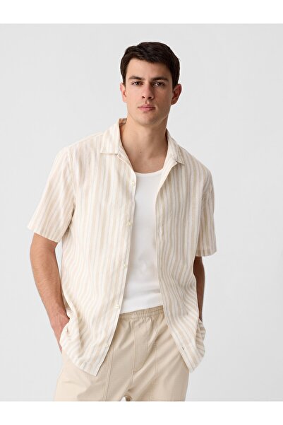 GAP Erkek Bej Keten Karışımlı Standard Fit Vacay Gömlek