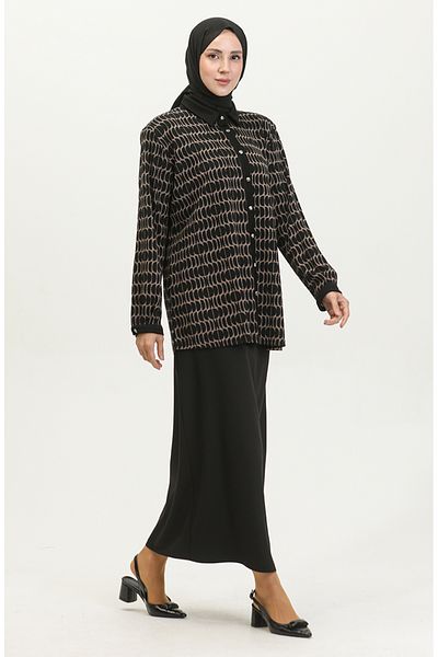 sefamerve Πουκάμισο με μοτίβο Plus Size 3605F-01 - Black Mink