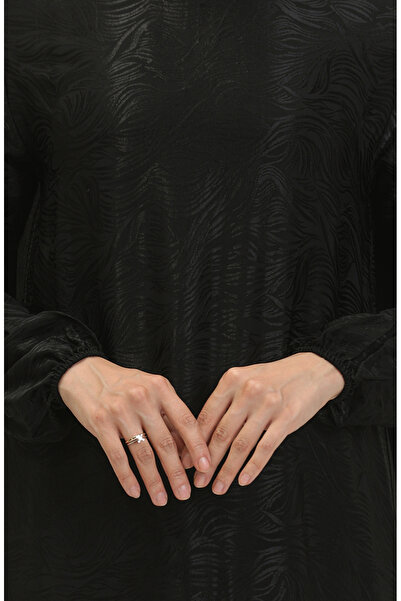 sefamerve Volan Detaylı Jakarlı Elbise 81866-03 Siyah