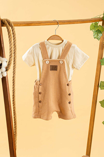 bombe Girl Boy Baby Kids Natural 2-Piece Jumpsuit Set Natural Cotton Trend Fashion Bottom Top Set