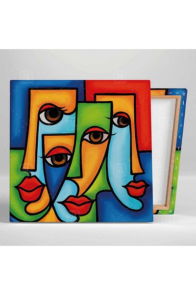 SML TABLO Abstract Faces Red Lips Διακοσμητικό τετράγωνο καμβά