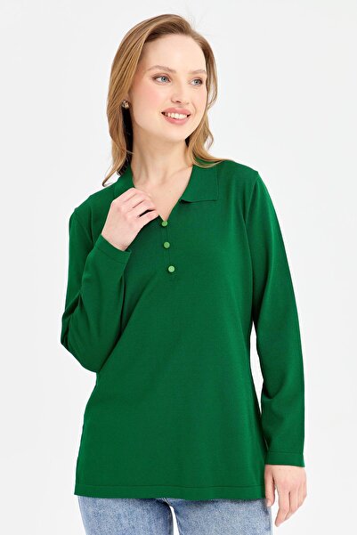 Desen Triko Πράσινη γυναικεία μπλούζα με λαιμόκοψη με λαιμόκοψη