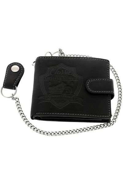GiftExpress Black Motorcycle Leather Chain Wallet