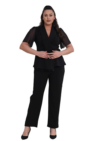 Moda Amore Plus Size Evening Dress Suit - Special Design Jacket Pants with Stones 024