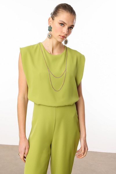 Moda İlgi Modailgi Collar Chain Accessory Αμάνικη ντραπέ φόρμα Acid με λεπτομέρεια παραθύρου στην πλάτη