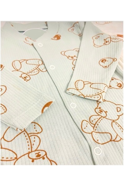 güneştepe Khaki Baby Boy Teddy Bear Patterned 2-Piece Jumpsuit Set Newborn