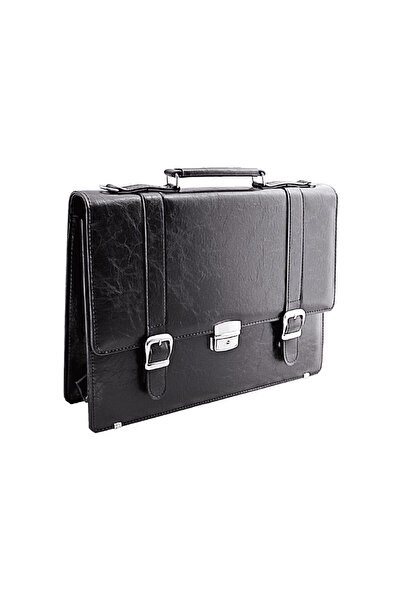 DivitPen Modern Klasik: 40x28 Siyah Suni Deri Evrak Çantası - Metal Aksamlı