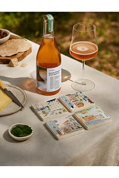 arslart European City View Natural Stone Coasters Set of 4, Retro Presentatio...